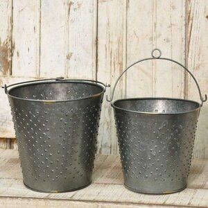 Galvanized Metal Punched Buckets Set of 2  New item Primitive